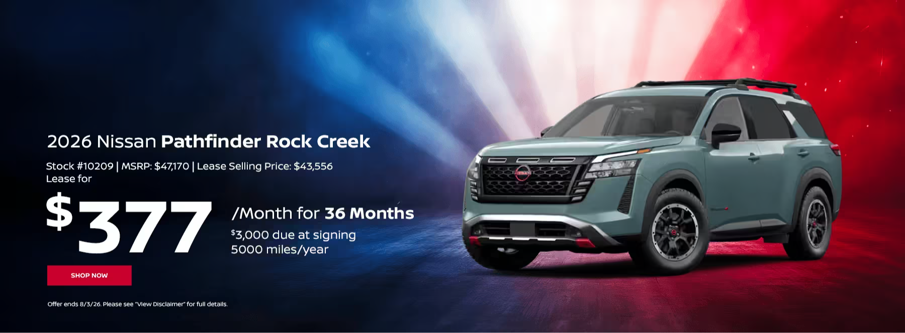 2026 Nissan Pathfinder Rock Creek $377 for 36 Months