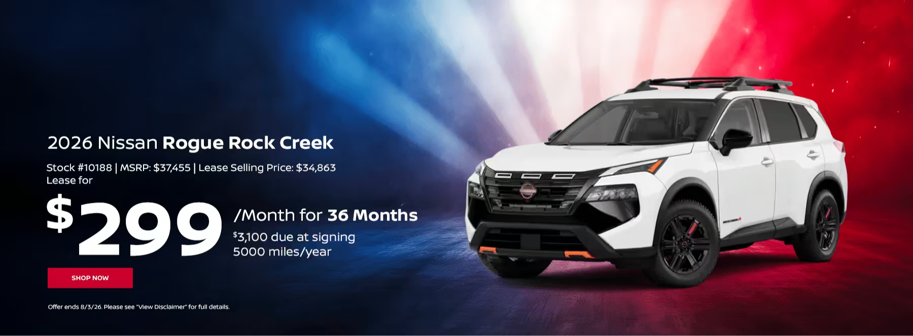 2026 Nissan Rogue Rock Creek $299 for 36 Months