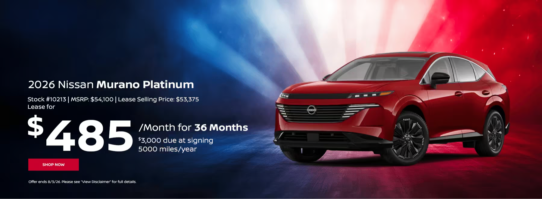 2026 Nissan Murano Platinum Lease for $485 for 36 Months