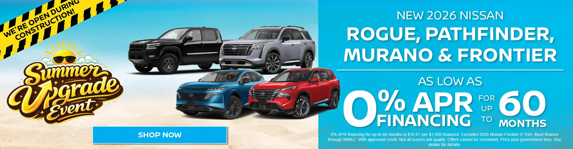 Special offer on    New Nissan Rogue, Pathfinder, Murano & Frontier