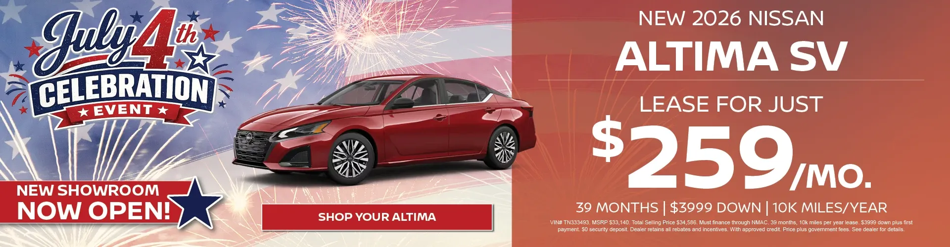 Nissan of Fort Myers July 4th sale: lease a new 2026 Nissan Altima SV for $259/mo.