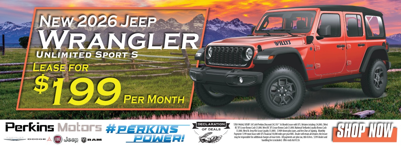 New Jeep Wrangler Willys 2026 lease for $199