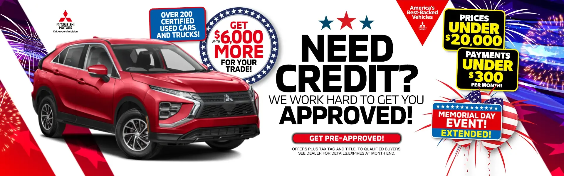 Need credit? We work hard to get you approved. Get up to $6,000 more for your trade with prices under $20,000.