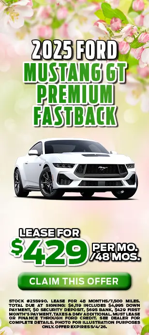 2025 Ford Mustang GT Premium Fastback: $429 per month for 48 months at Sayville Ford
