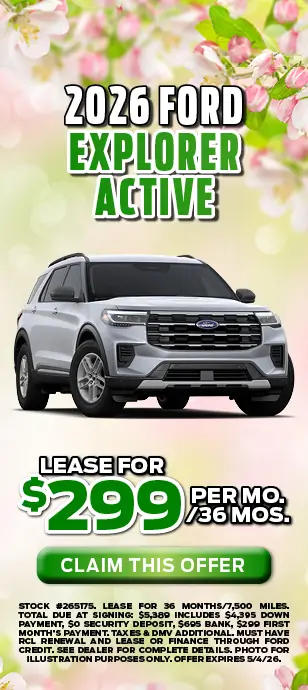 2026 Ford Explorer Active: $299 per month for 36 months at Sayville Ford