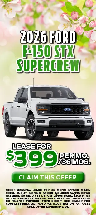2026 Ford F-150 STX Super Crew: $399 per month for 36 months at Sayville Ford