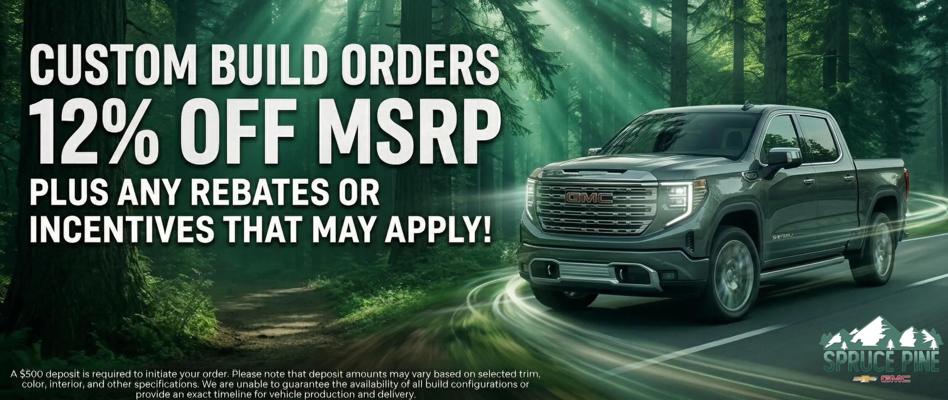 Spruce Pine Chevrolet custom build orders 12 percent off plus rebates and incentives