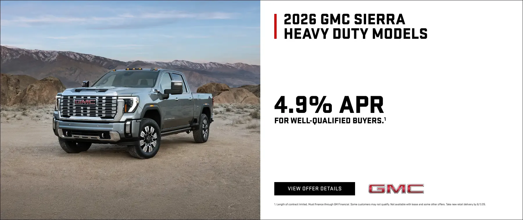 2026 GMC Sierra Heavy Duty models 4.9% APR for well-qualified buyers.