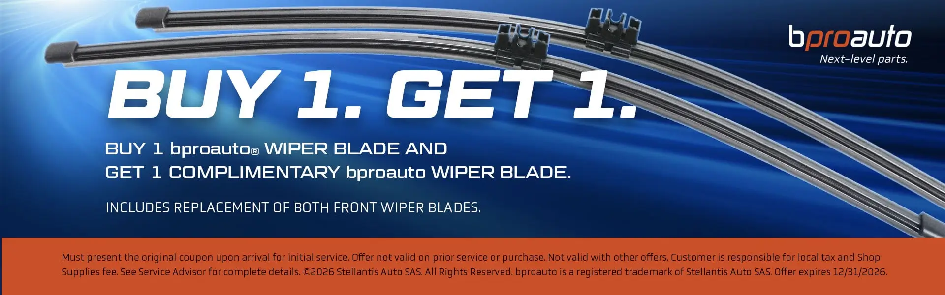 Coupon for Windshield Wiper Replacement Buy 1. Get 1.