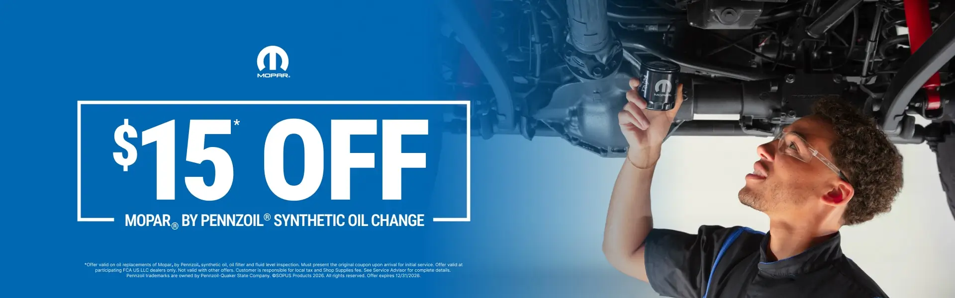 Coupon for Synthetic Oil Change Get $15 Off Mopar by Pennzoil Synthetic Oil Change