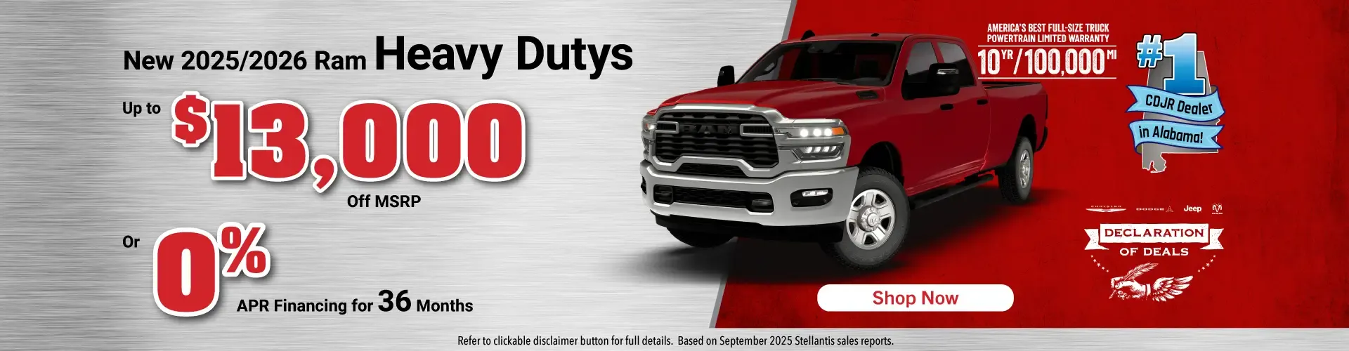 New 2025 2026 Ram Heavy Duty up to 13000 dollars off or zero percent financing for 36 months Declaration of Deals event