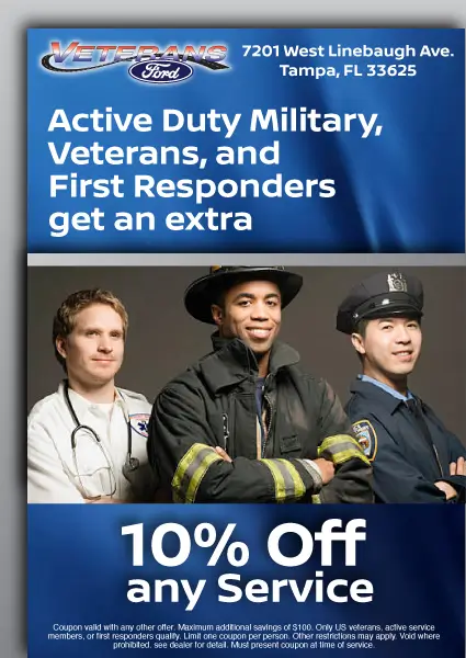 Coupon for Active Duty Military, Veterans, and First Responders get an extra 10% Off any Service