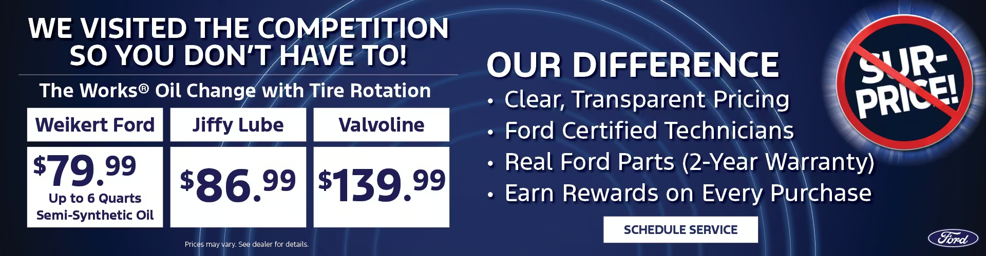 Weikert Ford The Works Package with Oil Change and Tire Rotation $79.99
