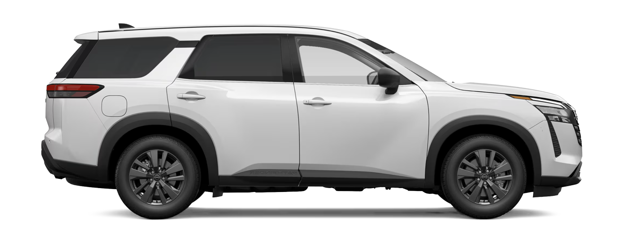 White Nissan Pathfinder for sale or lease at Wolfchase Nissan in Bartlett.